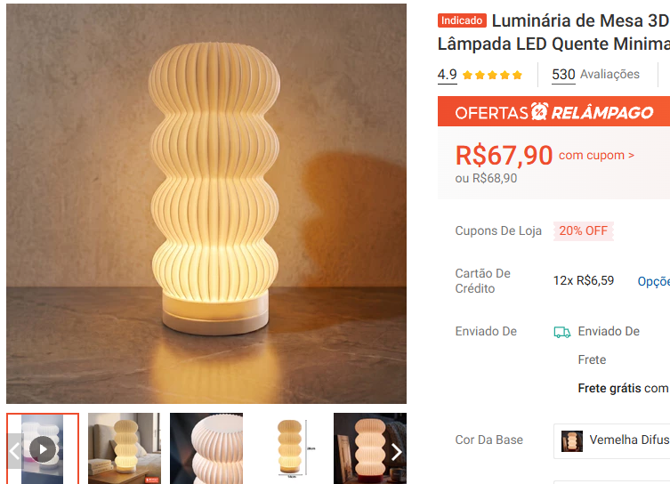 Produto impresso em 3D: Luminária